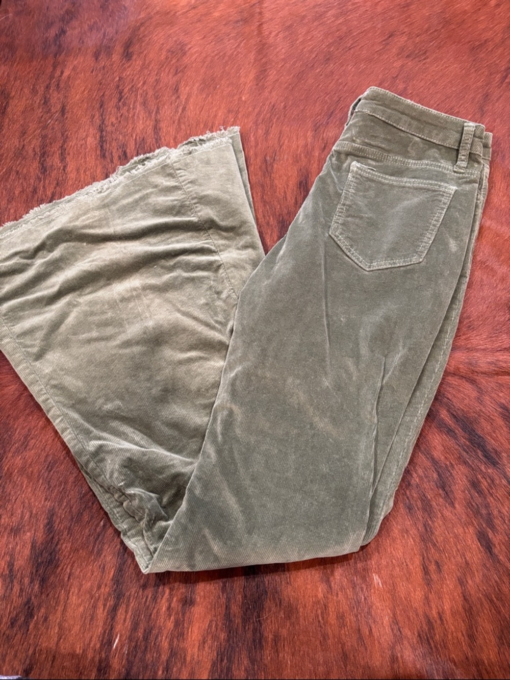 Olive Green Corduroy Flare Pants